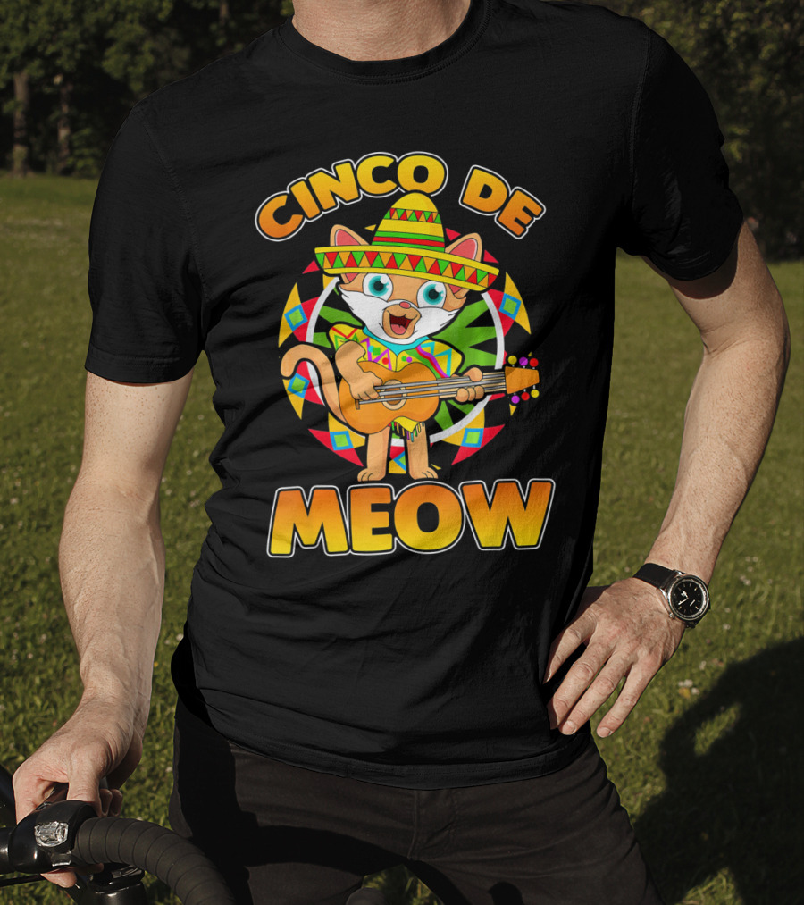 Cinco De Meow Mexican Sombrero Cat Playing Guitar T-Shirt