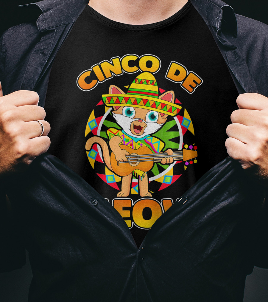 Cinco De Meow Mexican Sombrero Cat Playing Guitar T-Shirt