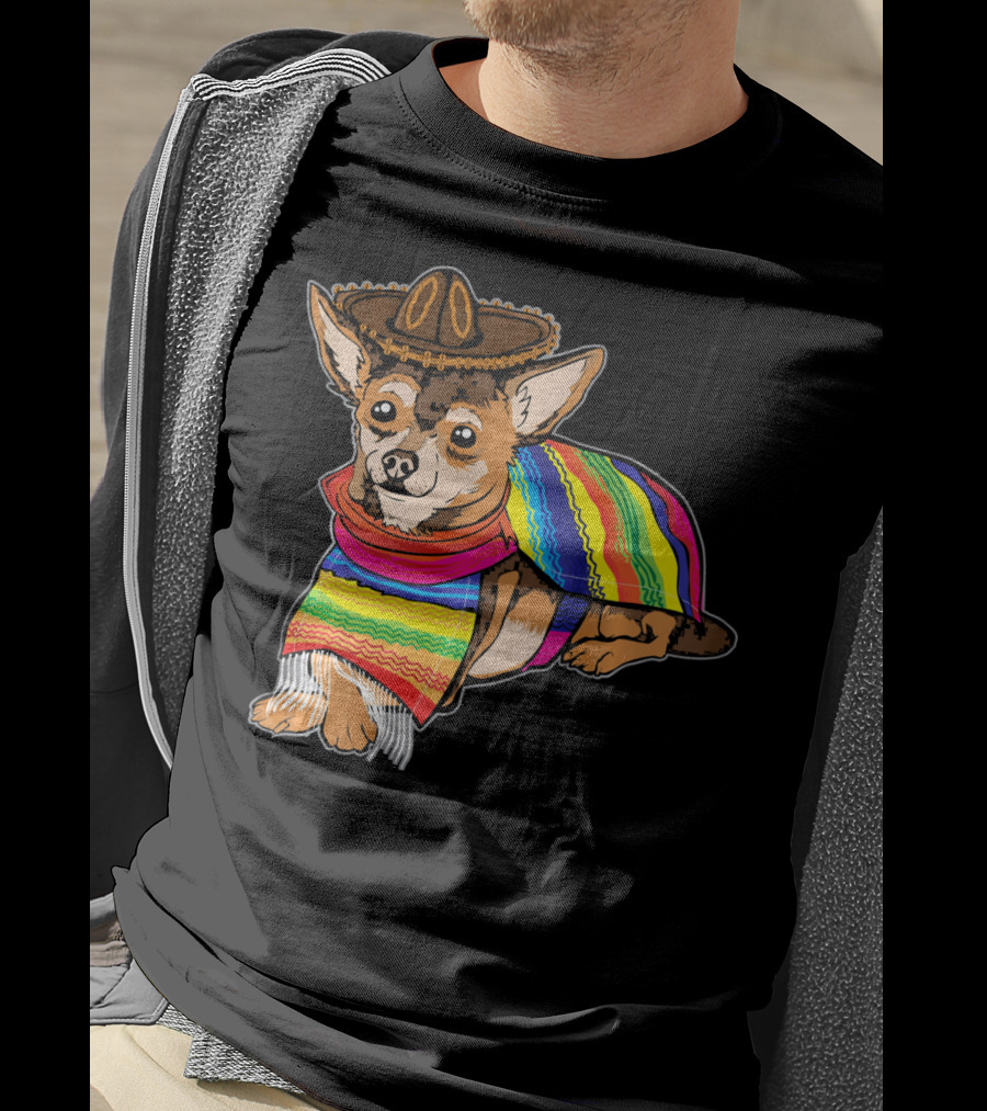 Cute Dog Chihuahua Chiweenie Mexico Sombrero Rainbow Poncho Cinc T-Shirt