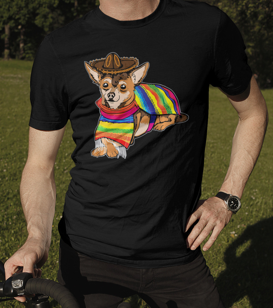 Cute Dog Chihuahua Chiweenie Mexico Sombrero Rainbow Poncho Cinc T-Shirt