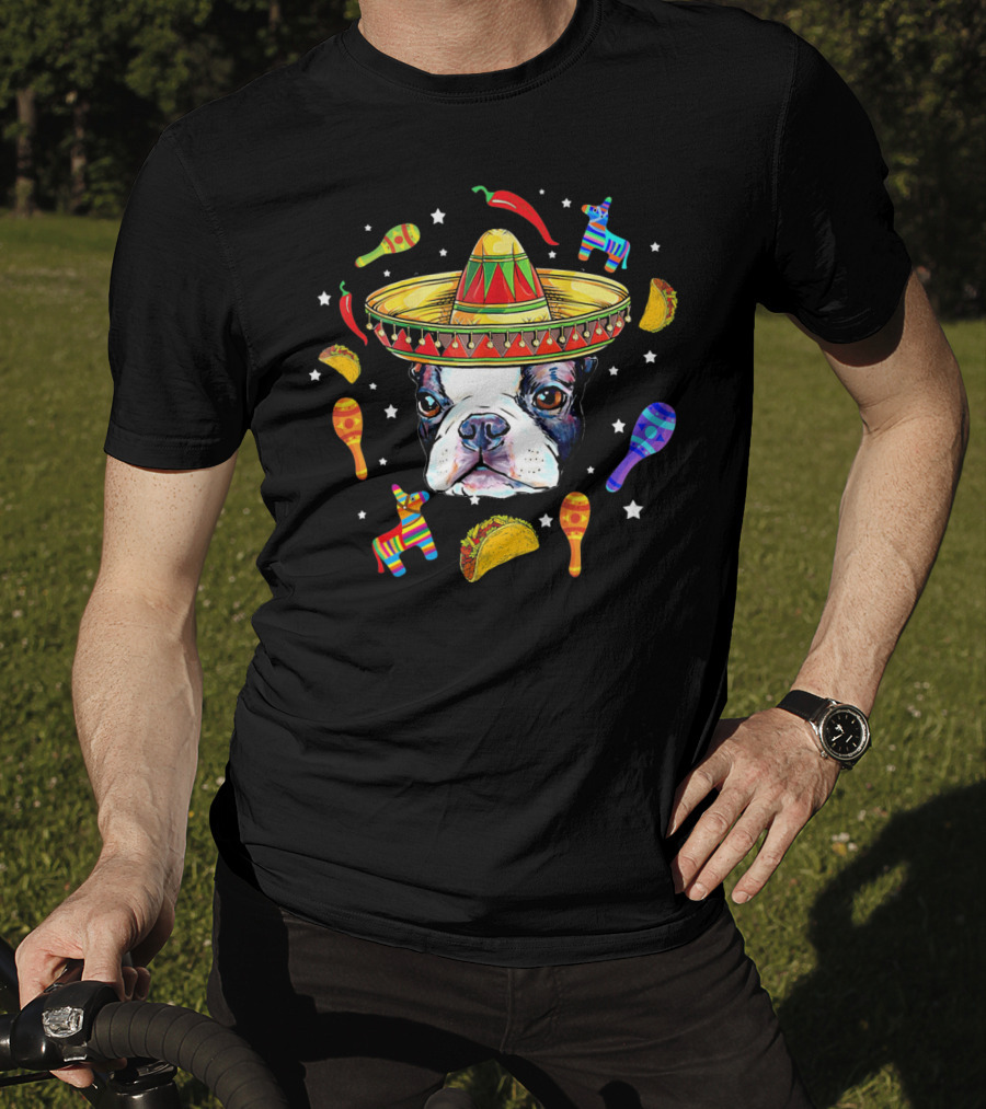 Cinco De Mayo Boston Terrier Sombrero Taco Fiesta T-Shirt