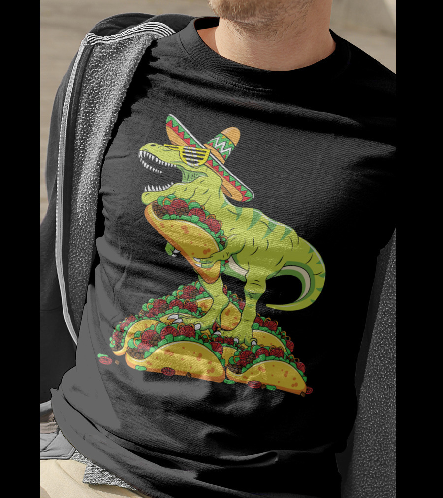 T Rex Sombrero Sunglasses Taco Cinco De Mayo Kids Boy T-Shirt