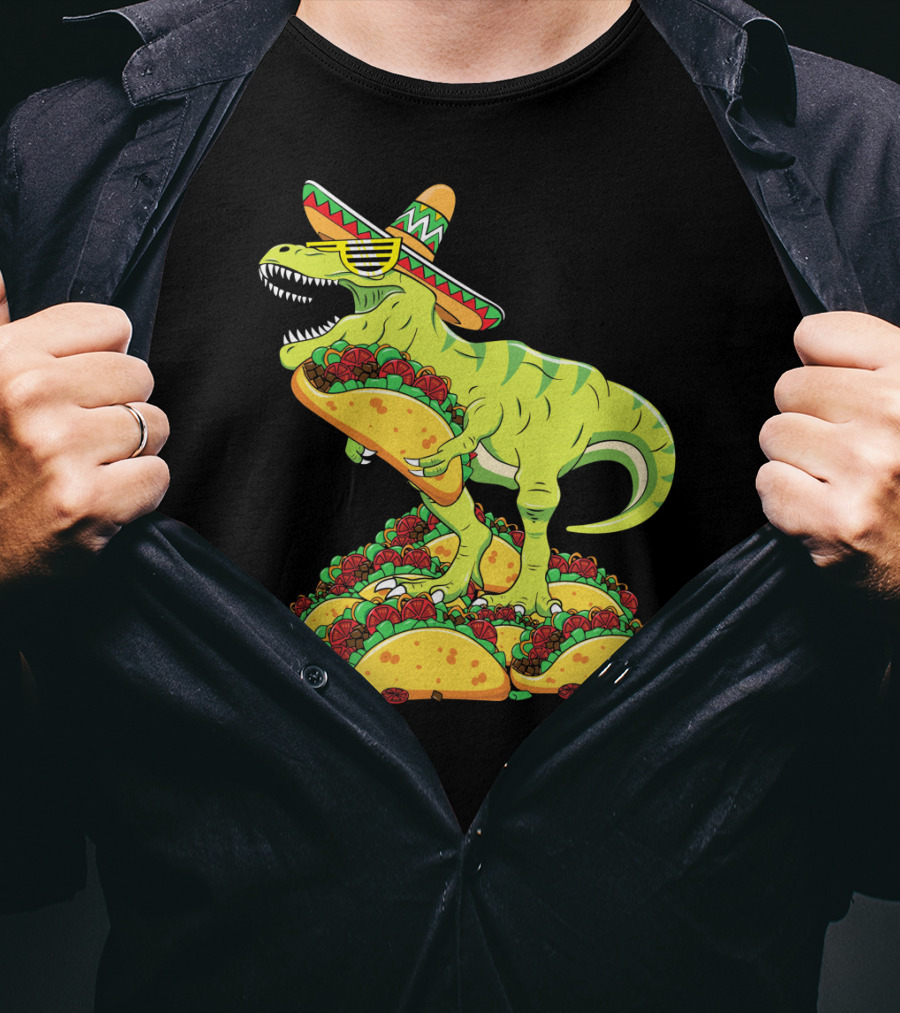T Rex Sombrero Sunglasses Taco Cinco De Mayo Kids Boy T-Shirt