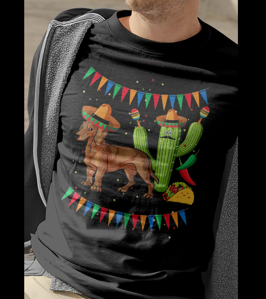 Sombrero Dachshund Dog Fiesta Mexico Cinco De Mayo T-Shirt