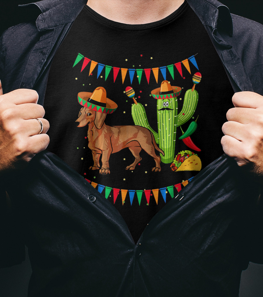 Sombrero Dachshund Dog Fiesta Mexico Cinco De Mayo T-Shirt