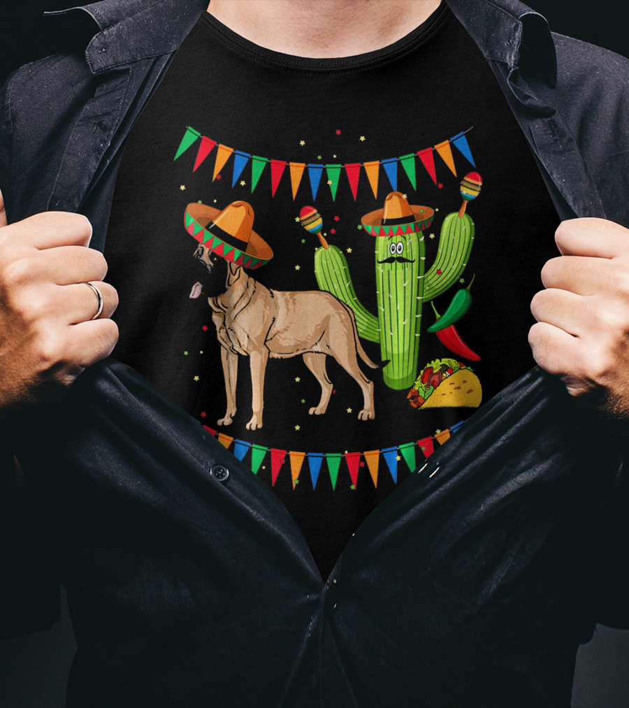 Sombrero Mastiff Dog Cactus Mexico Cinco De Mayo T-Shirt