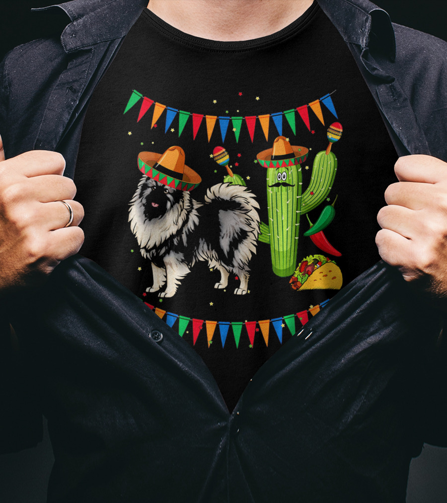 Sombrero Keeshond Dog Cactus Mexico Cinco De Mayo Fiesta T-Shirt