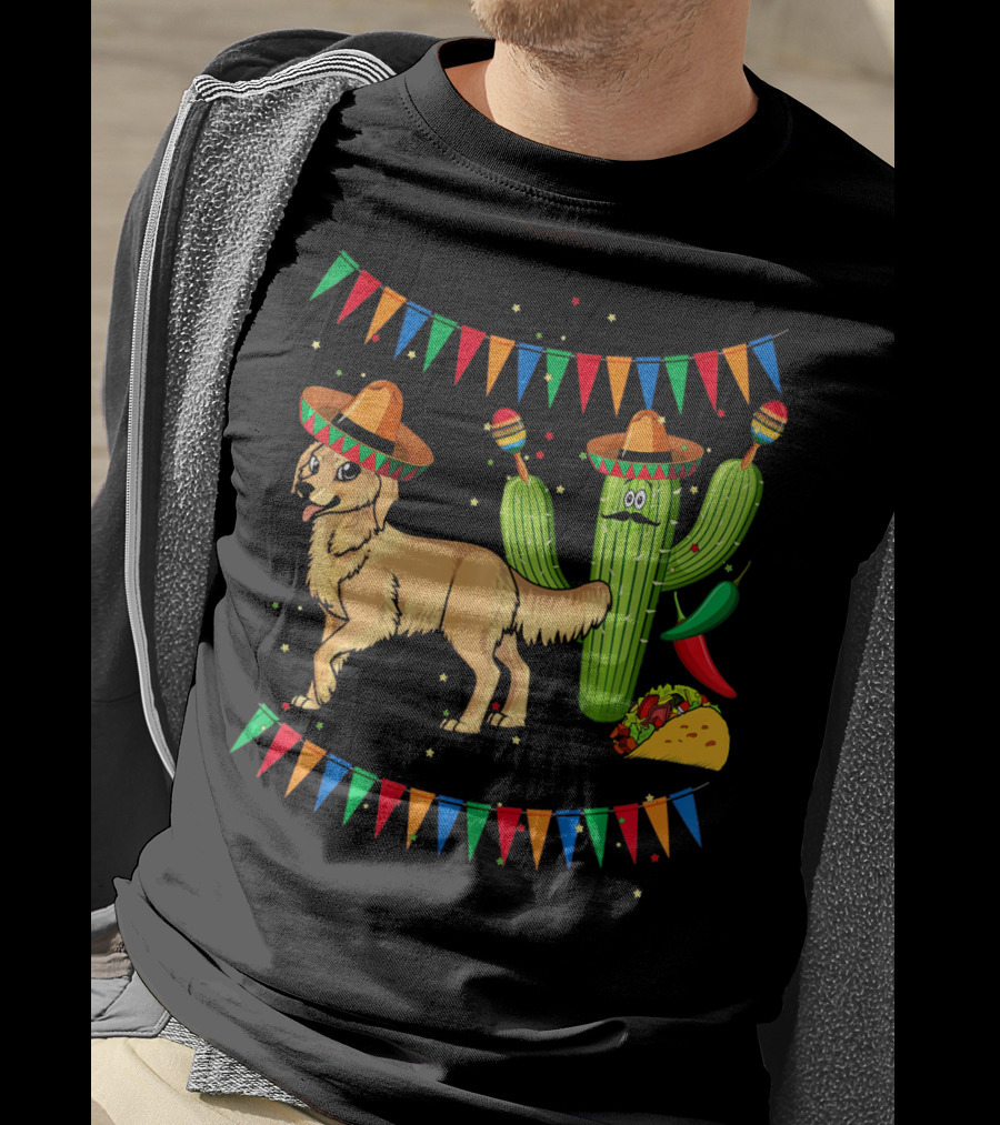 Sombrero Golden Retriever Dog Cactus Taco Fiesta Mexico Iconic T-Shirt