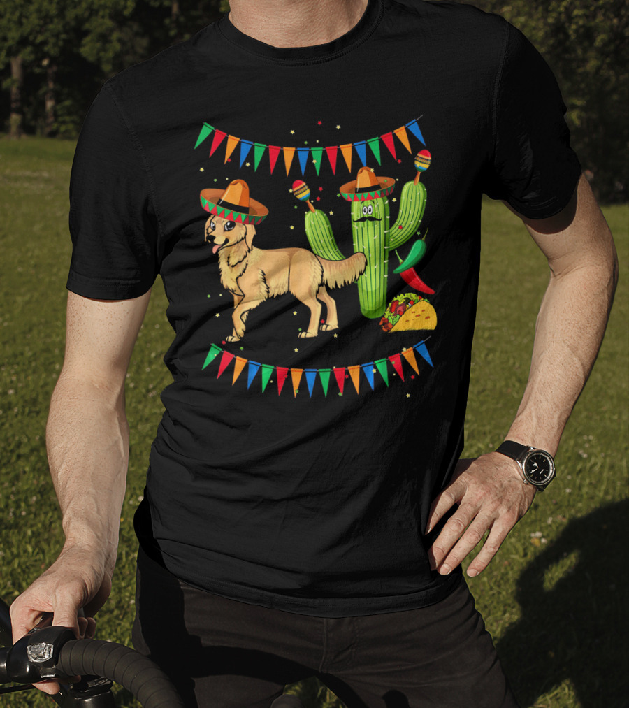 Sombrero Golden Retriever Dog Cactus Taco Fiesta Mexico Iconic T-Shirt