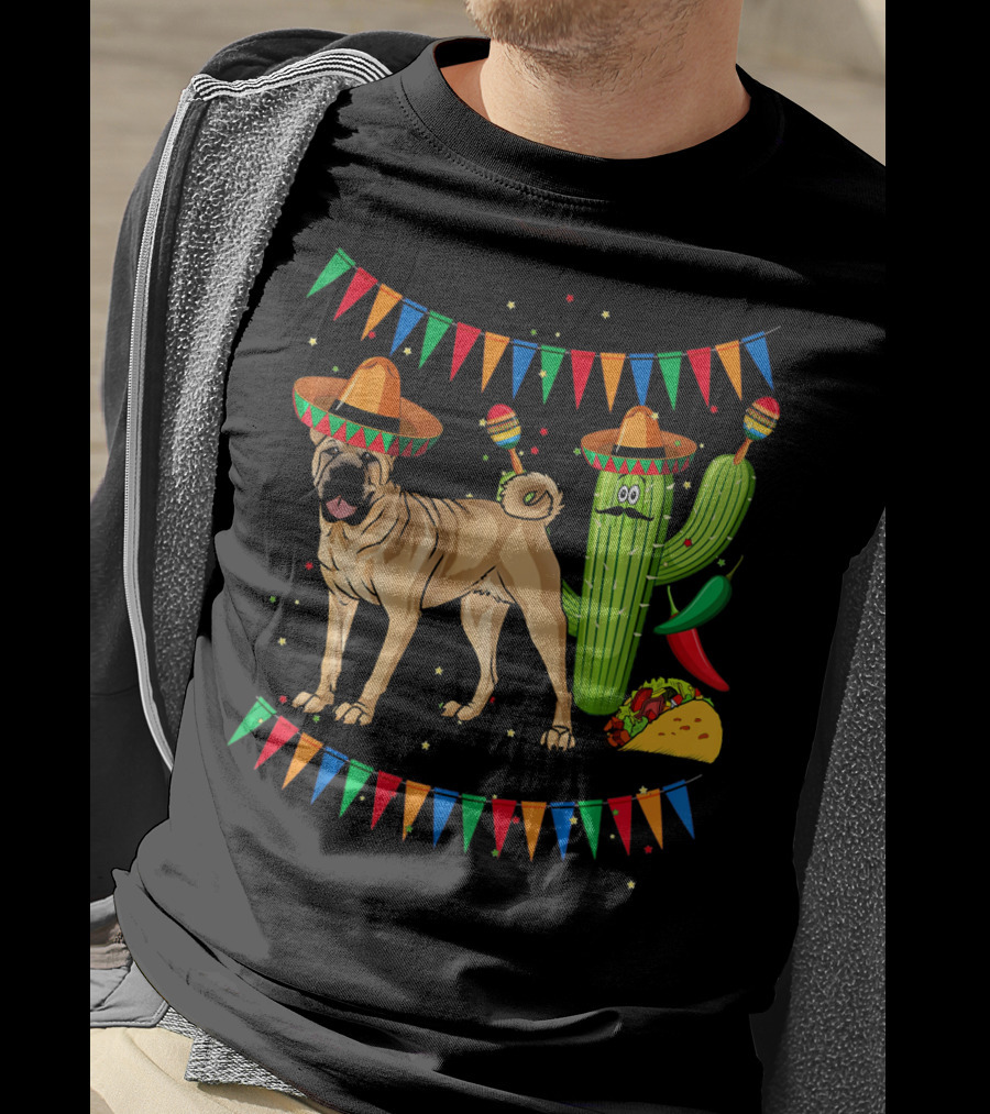 Sombrero Chinese Shar Pei Dog Mexico Cactus Fiesta Taco T-Shirt