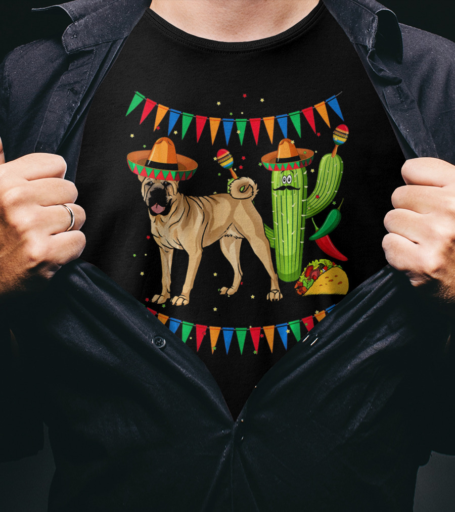 Sombrero Chinese Shar Pei Dog Mexico Cactus Fiesta Taco T-Shirt