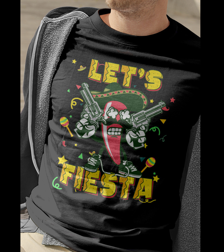 Cinco De Mayo Let's Fiesta Chili Pepper Guns Sombrero Maracas T-Shirt
