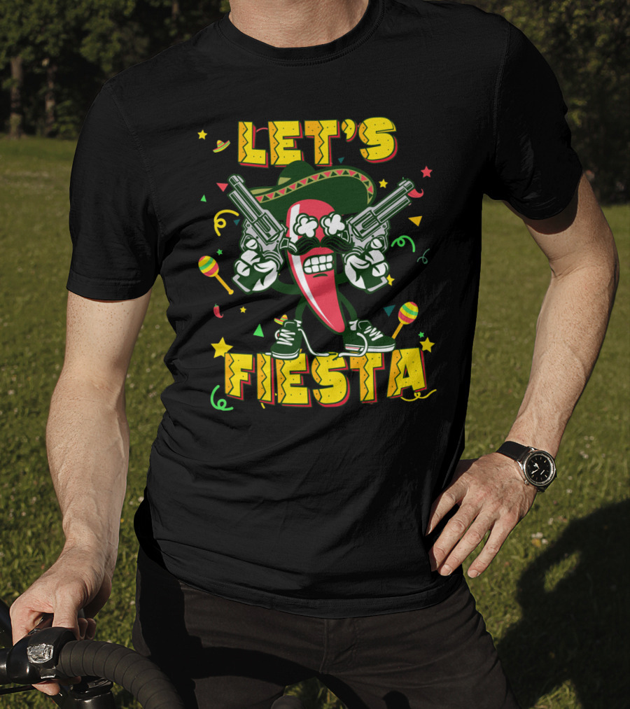 Cinco De Mayo Let's Fiesta Chili Pepper Guns Sombrero Maracas T-Shirt
