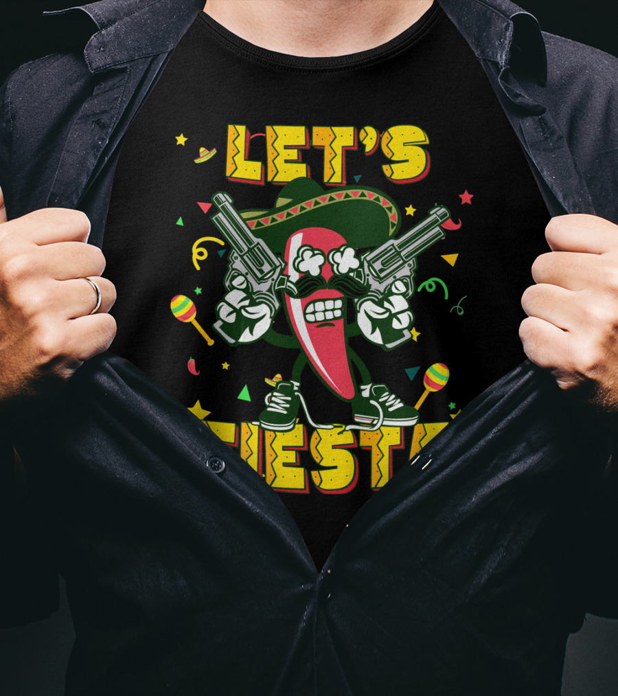 Cinco De Mayo Let's Fiesta Chili Pepper Guns Sombrero Maracas T-Shirt