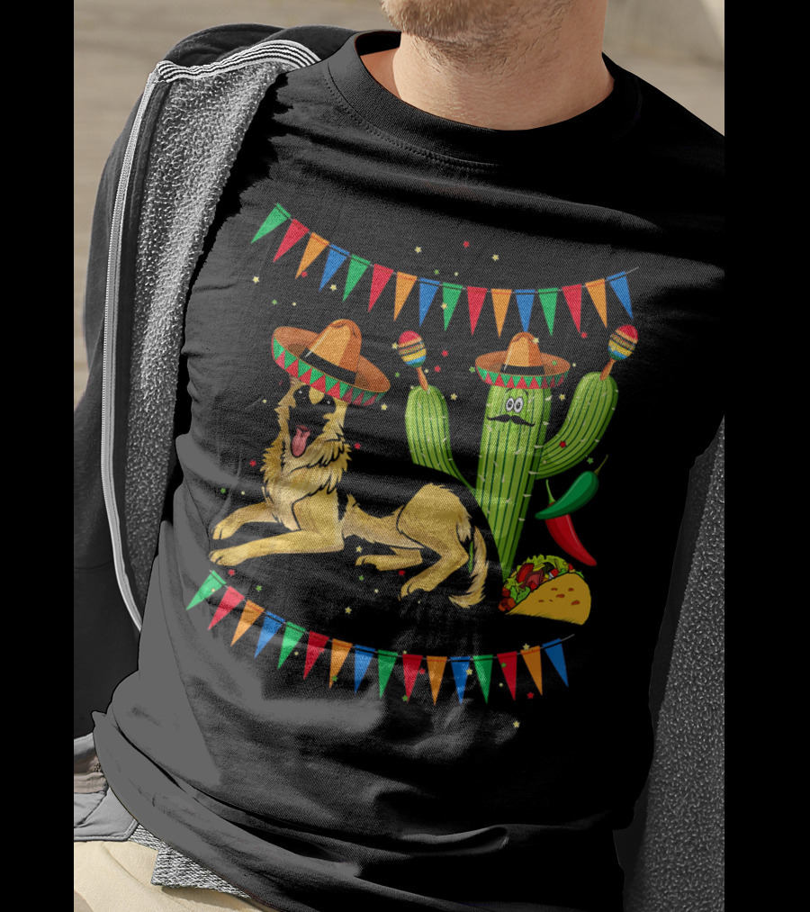 Sombrero German Shepherd Dog Mexico Cactus Sombreros Taco Fiesta Banners T-Shirt