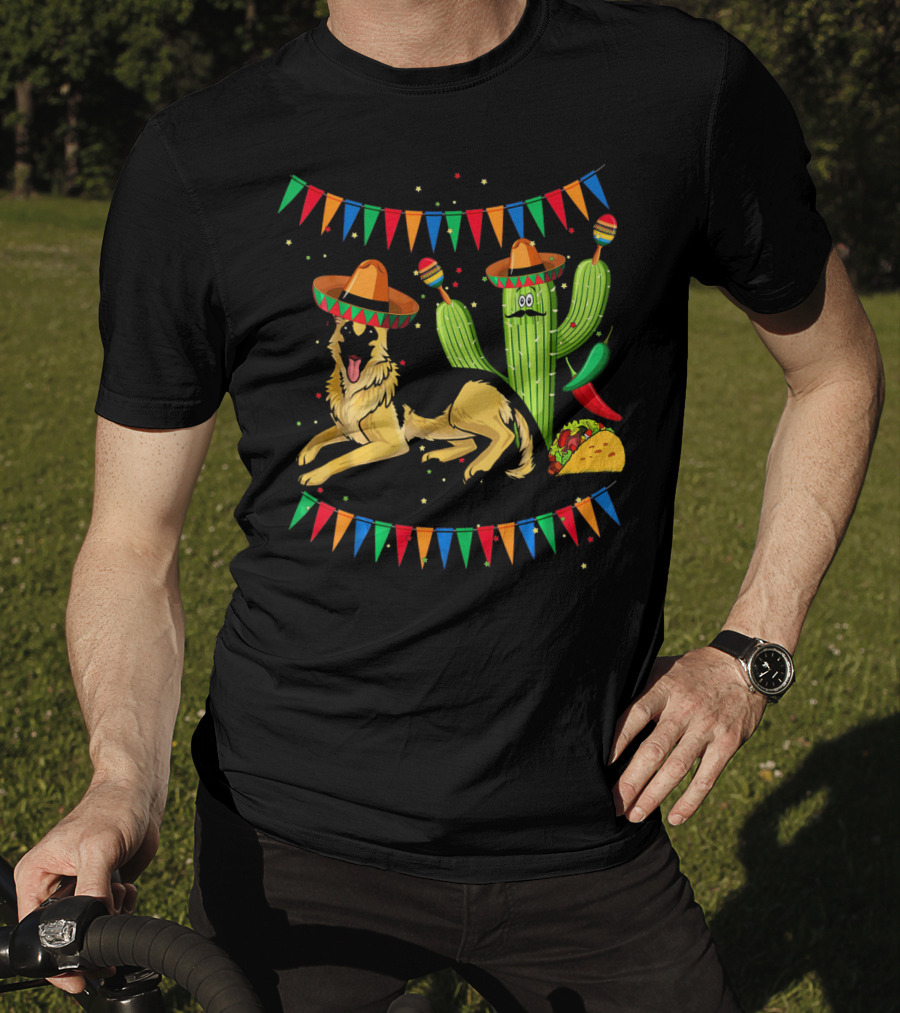 Sombrero German Shepherd Dog Mexico Cactus Sombreros Taco Fiesta Banners T-Shirt
