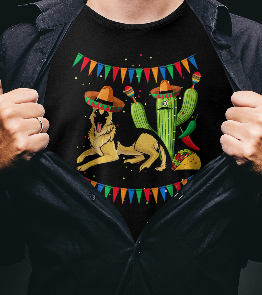 Sombrero German Shepherd Dog Mexico Cactus Sombreros Taco Fiesta Banners T-Shirt