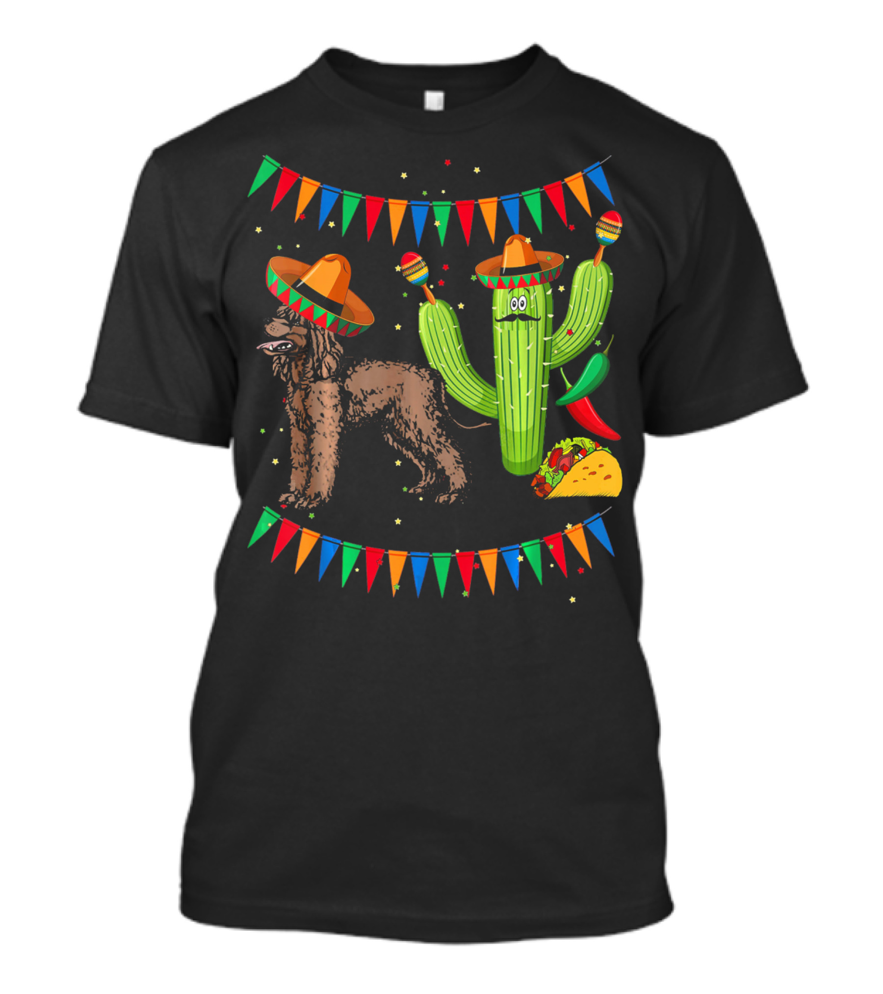 Sombrero Irish Water Spaniel With Fiesta Cactus And Taco Celebration Mexico T-Shirt