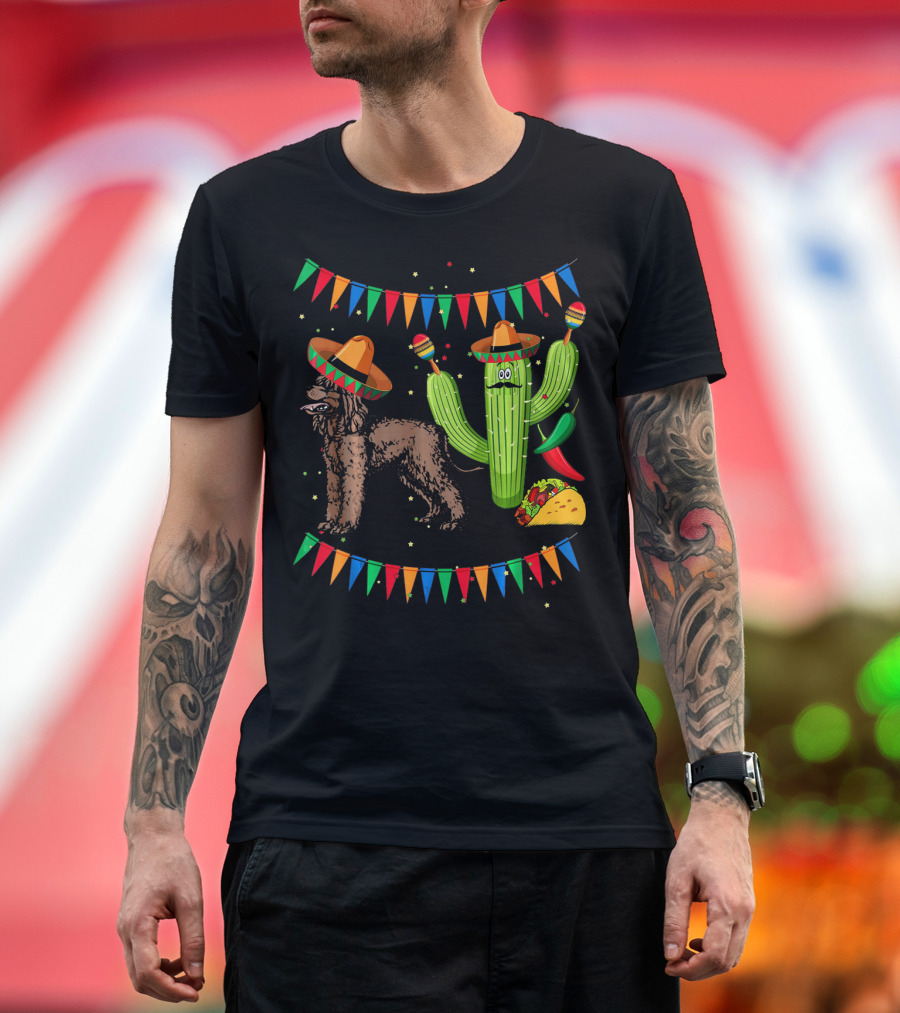 Sombrero Irish Water Spaniel With Fiesta Cactus And Taco Celebration Mexico T-Shirt