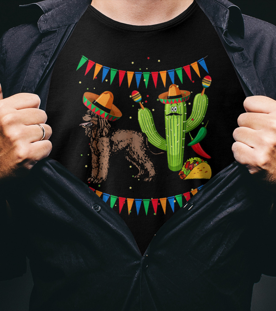 Sombrero Irish Water Spaniel With Fiesta Cactus And Taco Celebration Mexico T-Shirt