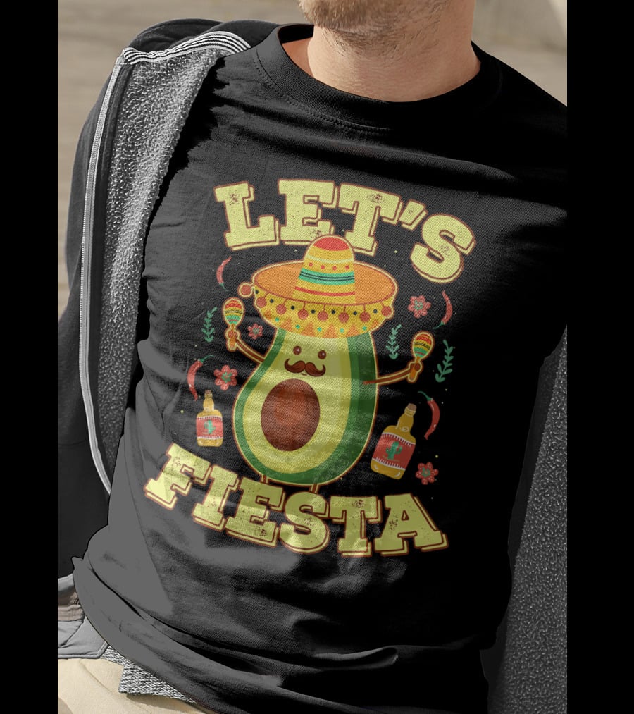 Let's Fiesta Avocado Sombrero Maracas Cinco De Mayo T-Shirt