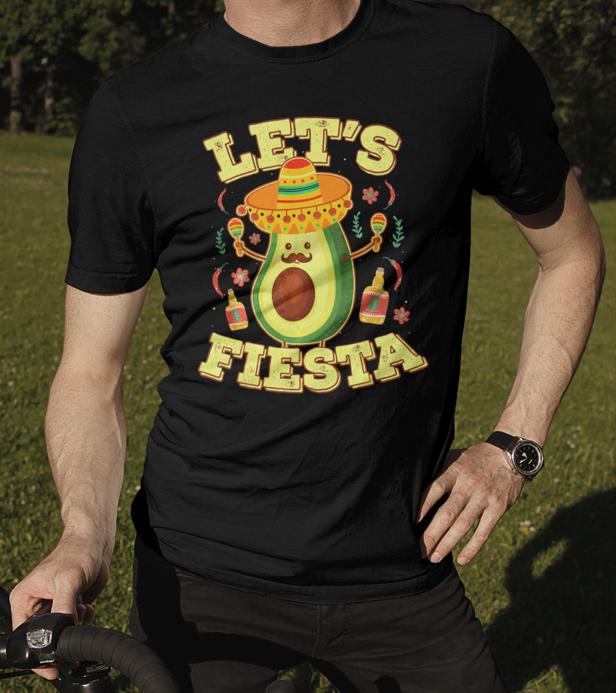 Let's Fiesta Avocado Sombrero Maracas Cinco De Mayo T-Shirt