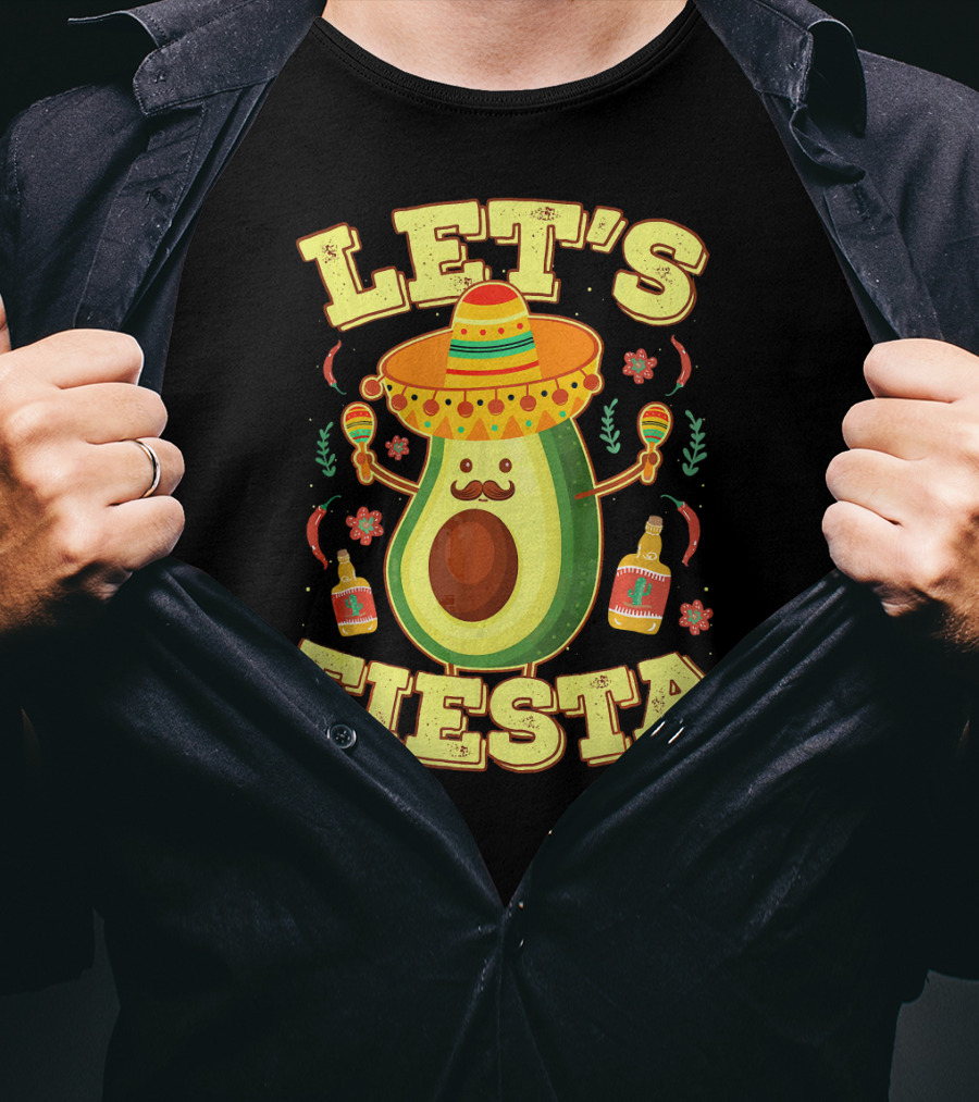 Let's Fiesta Avocado Sombrero Maracas Cinco De Mayo T-Shirt