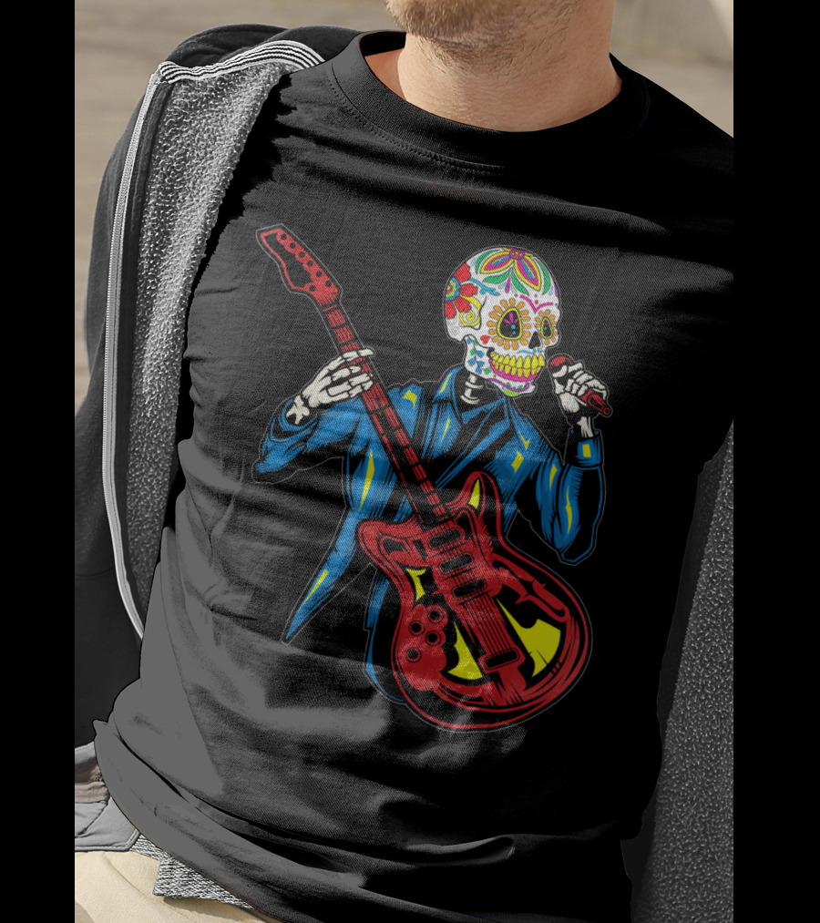 Sugar Skull Playing Guitar Cinco De Mayo T-Shirt