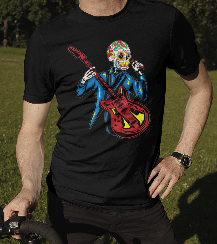 Sugar Skull Playing Guitar Cinco De Mayo T-Shirt