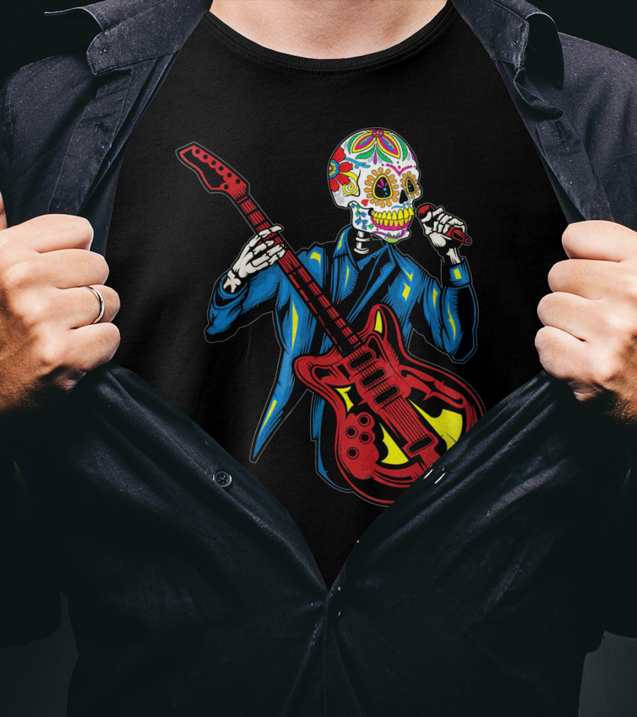 Sugar Skull Playing Guitar Cinco De Mayo T-Shirt