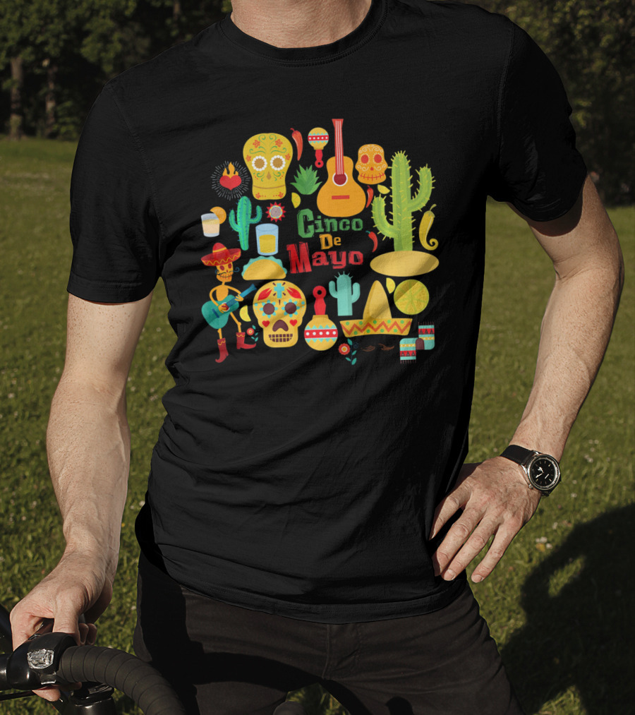 Cinco De Mayo Cactus Skull Sombrero Guitar Festivity T-Shirt