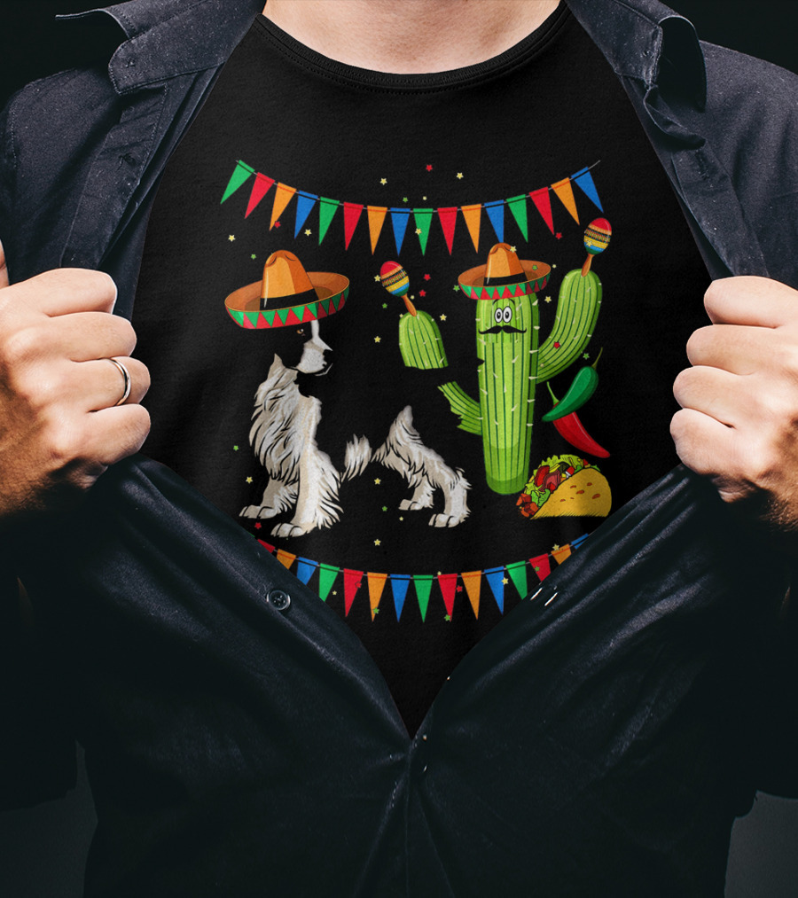 Sombrero English Springer Spaniel Dog With Cactus And Taco Fiesta T-Shirt