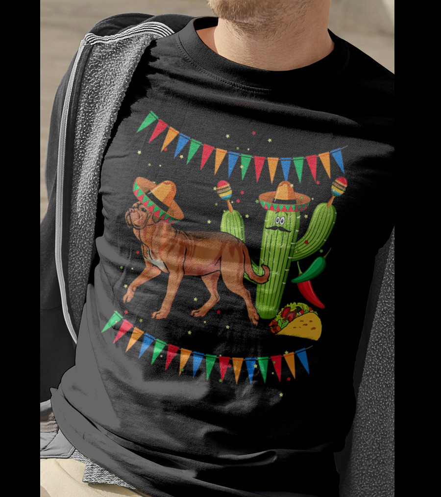 Sombrero Dogue De Bordeaux Dog Cactus Mexico Fiesta Flags Taco Peppers T-Shirt