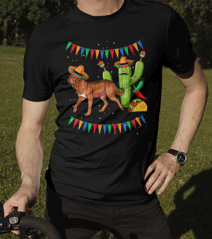 Sombrero Dogue De Bordeaux Dog Cactus Mexico Fiesta Flags Taco Peppers T-Shirt