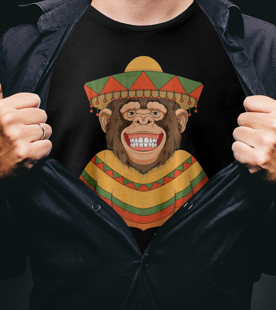 Cinco De Mayo Monkey Sombrero And Poncho T-Shirt