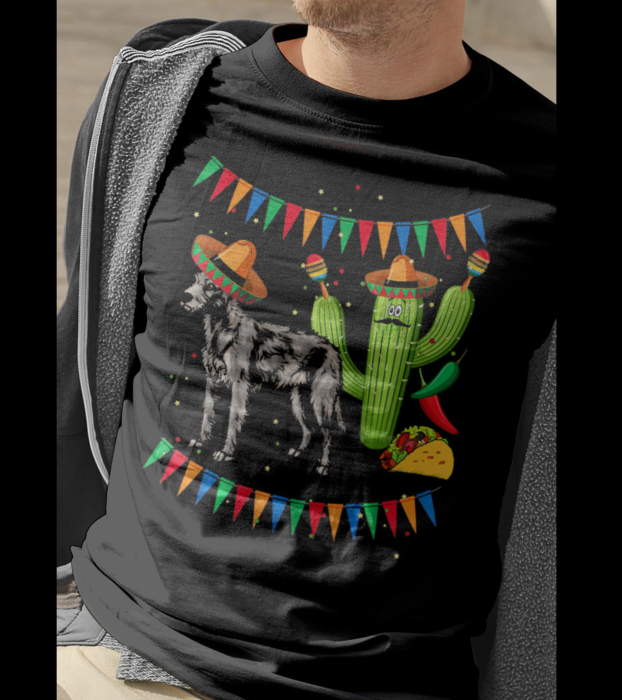 Sombrero Irish Wolfhound Dog Mexico Cinco Cactus Fiesta T-Shirt