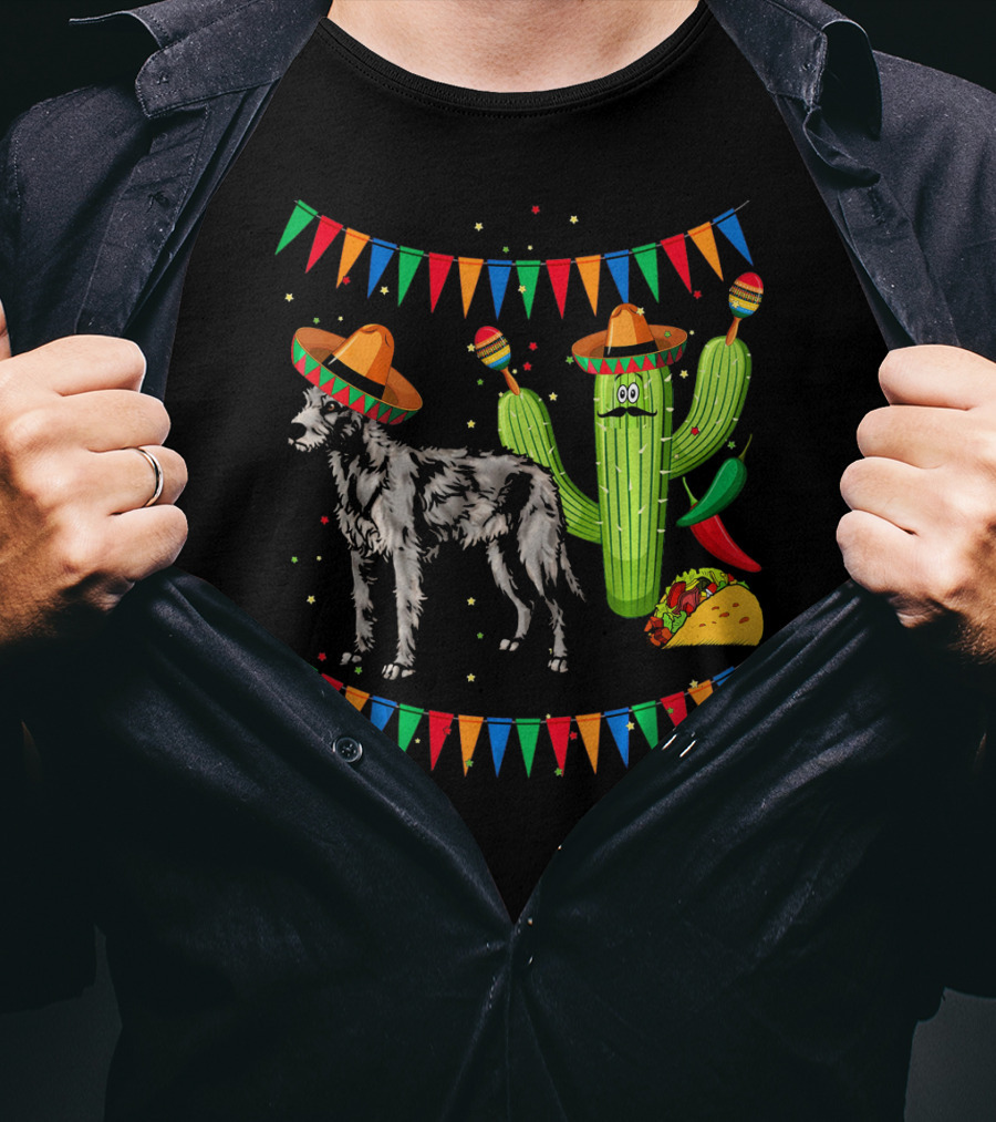 Sombrero Irish Wolfhound Dog Mexico Cinco Cactus Fiesta T-Shirt