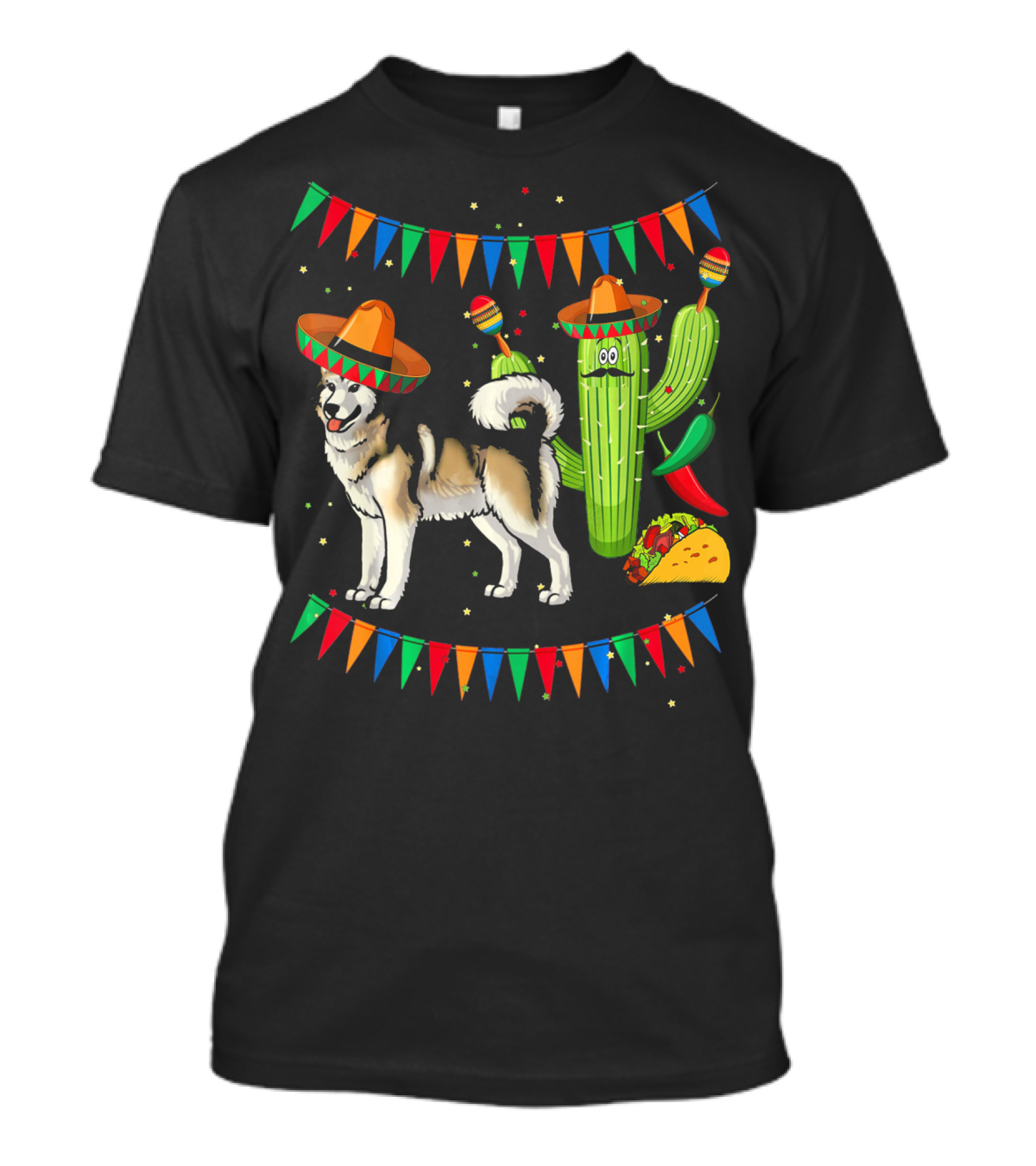Sombrero Alaskan Malamute Dog With Cactus And Mexican Fiesta Elements T-Shirt