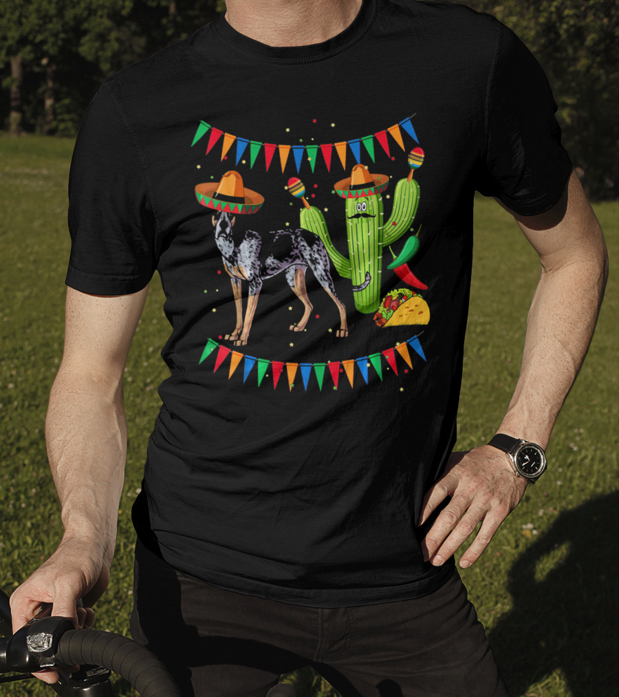 Sombrero Bluetick Coonhound Dog Cactus Fiesta Mexico Taco Fiesta Flags T-Shirt