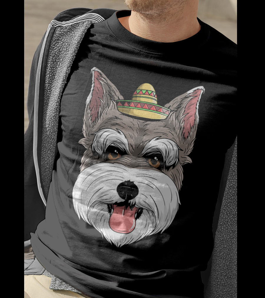 Schnauzer Dog Wearing Sombrero For Cinco De Mayo Fiesta T-Shirt