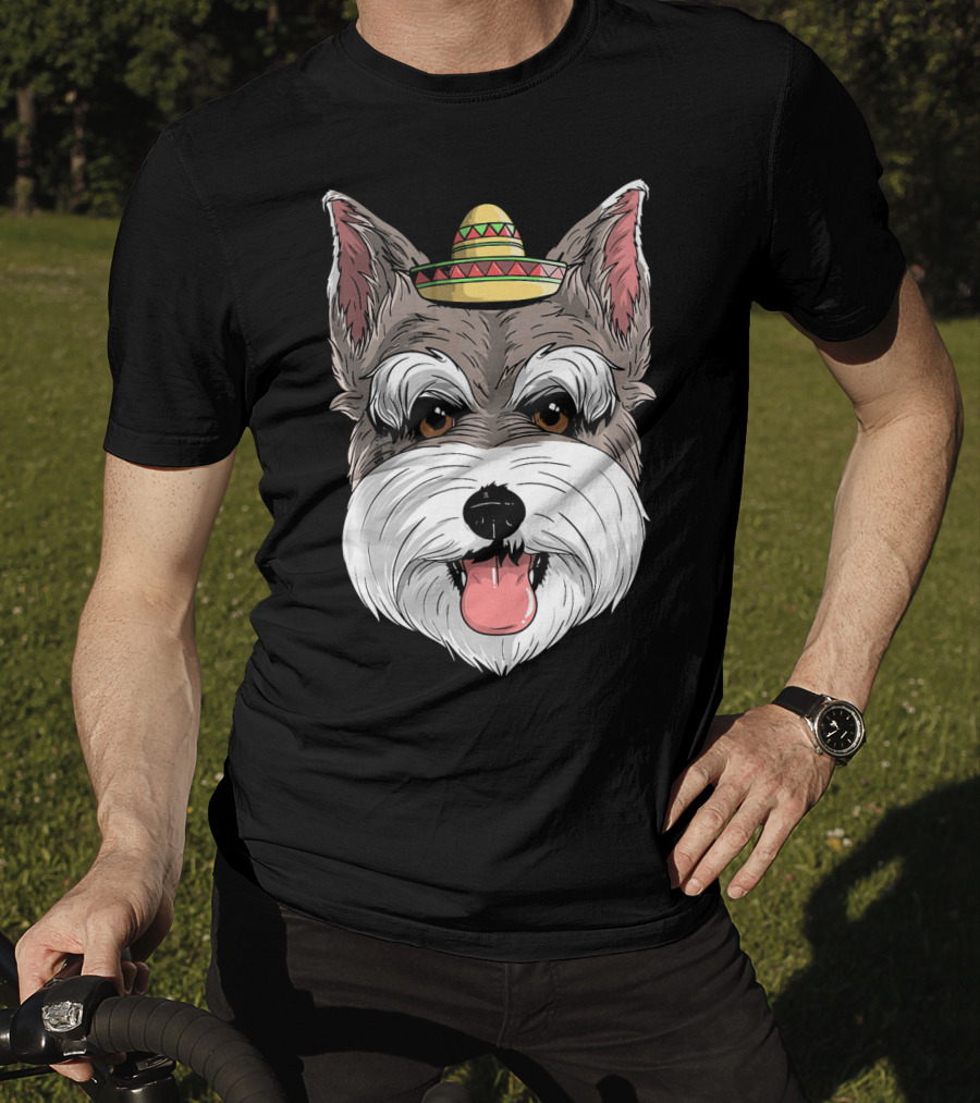Schnauzer Dog Wearing Sombrero For Cinco De Mayo Fiesta T-Shirt