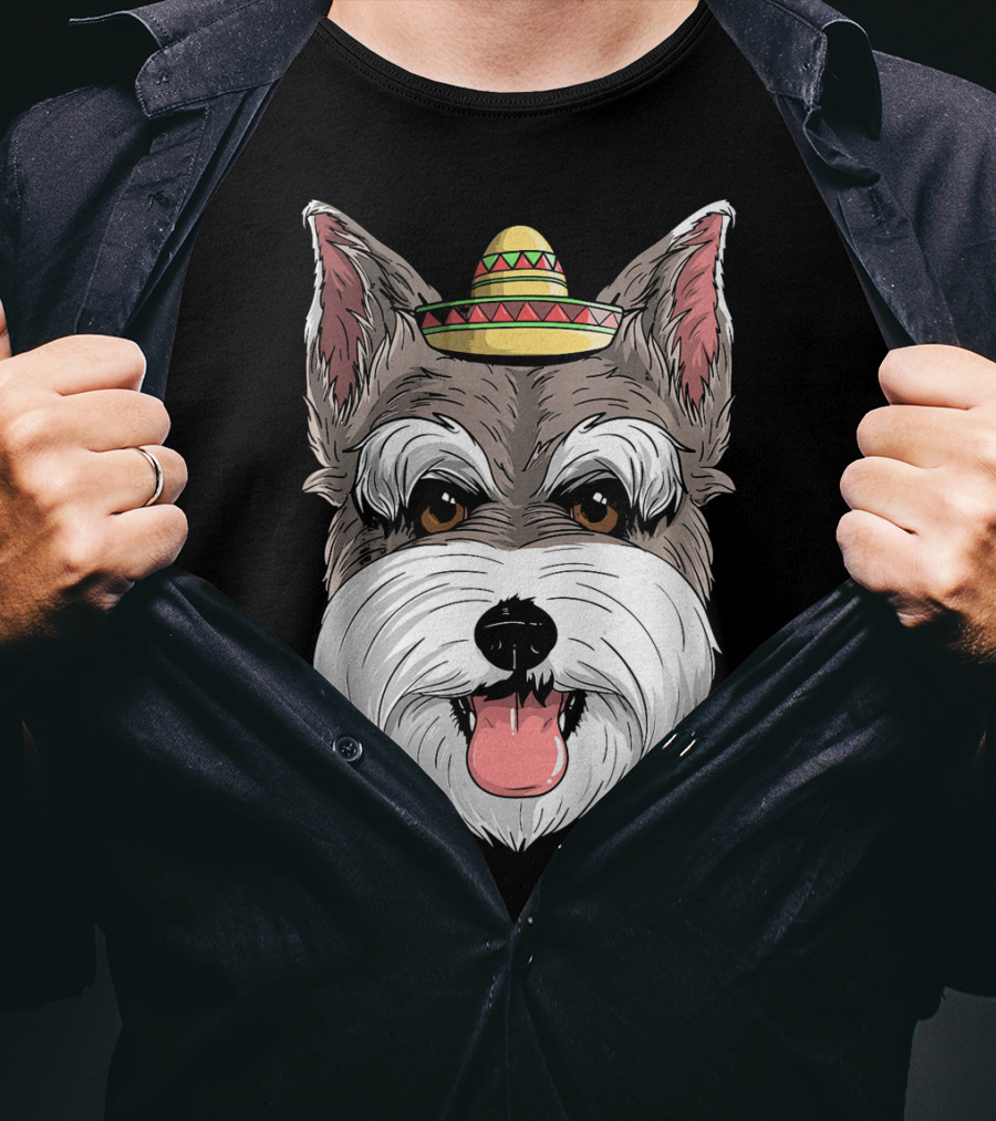 Schnauzer Dog Wearing Sombrero For Cinco De Mayo Fiesta T-Shirt