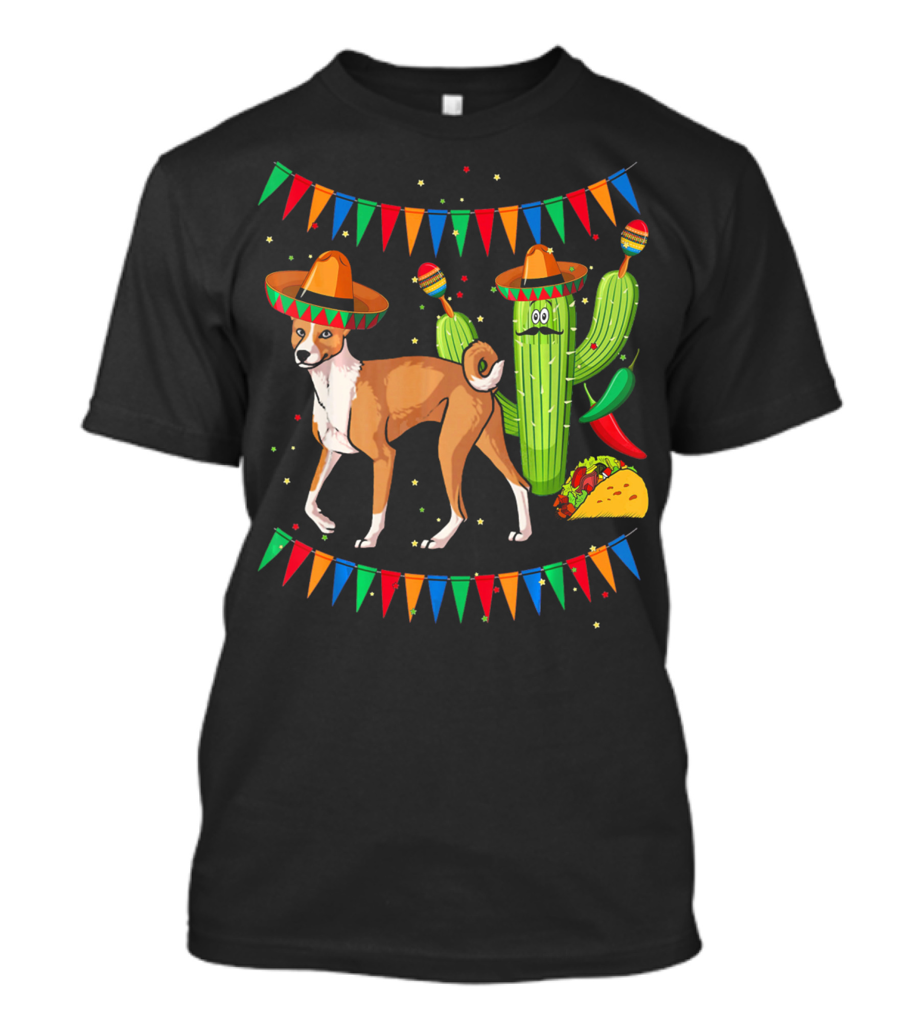 Sombrero Basenji Dog And Cactus Mexico Cinco De May Fiesta Elements T-Shirt