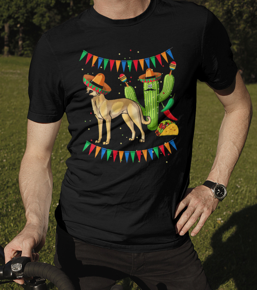 Sombrero-Clad Anatolian Shepherd Dog With Mexican Cactus And Taco Fiesta Banners T-Shirt