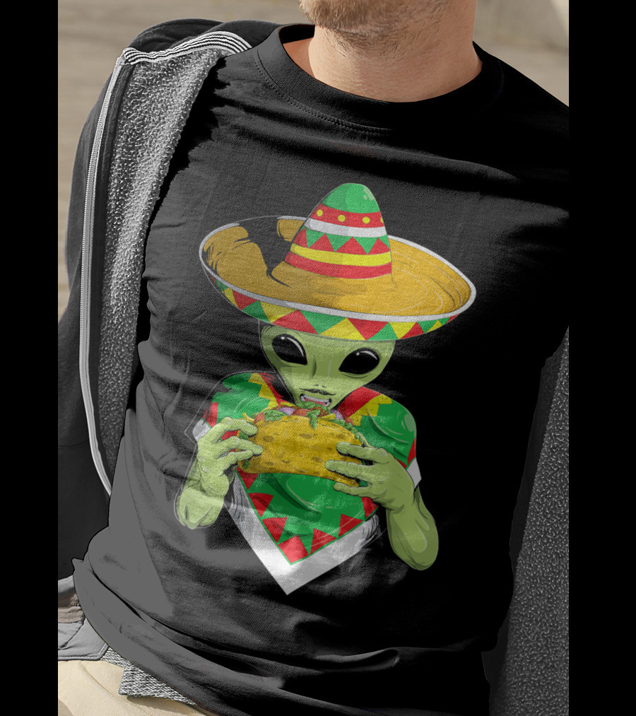 Cinco De Mayo Sombrero Alien Eating Taco T-Shirt