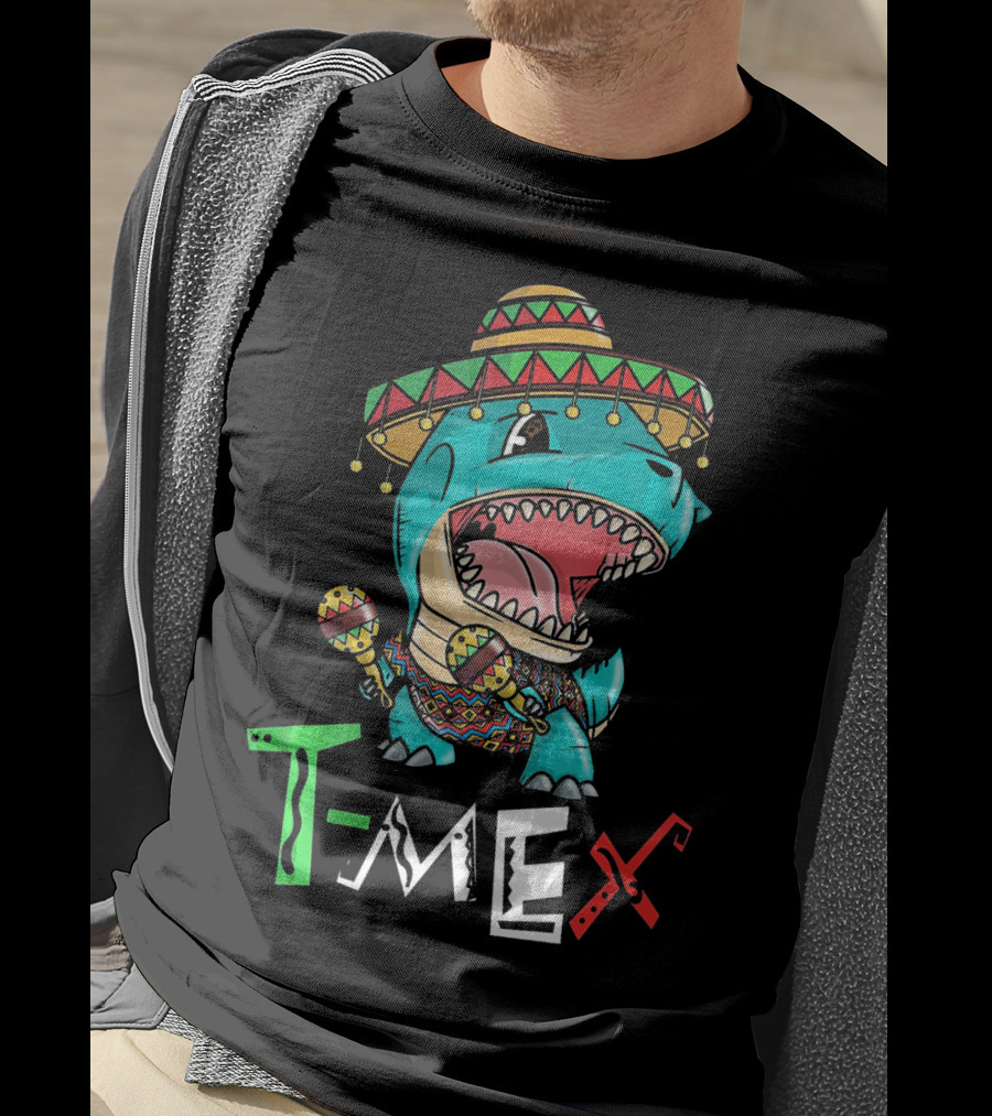 T-Mex Dinosaur Rex Mexican Sombrero And Maracas T-Shirt