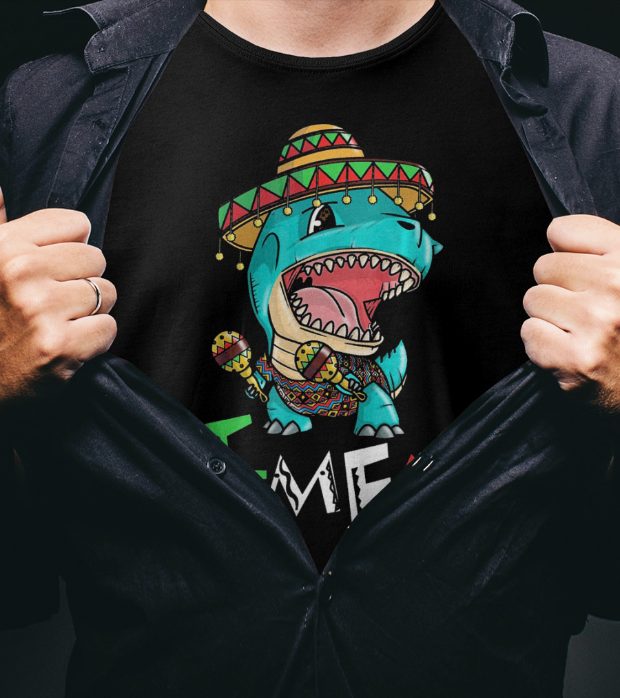 T-Mex Dinosaur Rex Mexican Sombrero And Maracas T-Shirt