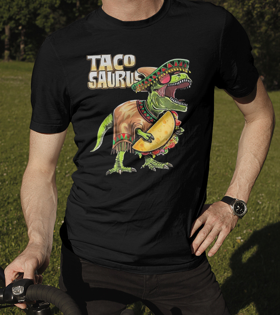 Tacosaurus Dinosaur Wearing Sombrero And Serape Holding Taco T-Shirt