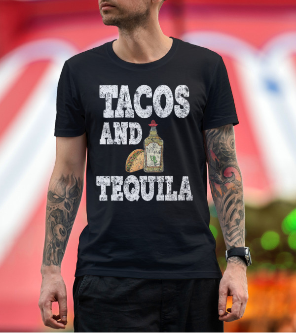 Premium T-Shirt: Tacos and Tequila with Bottle and Sombrero for Cinco De Mayo T-Shirt Tacos and Tequila with Bottle and Sombrero for Cinco De Mayo T-Shirt