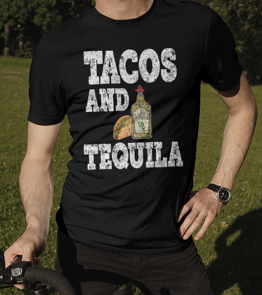 Tacos And Tequila With Bottle And Sombrero For Cinco De Mayo T-Shirt